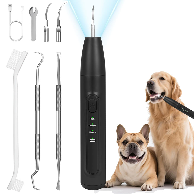 [Australia] - Dog Tooth Brushing Kit, Dog Teeth Cleaning Kit with Led Light, 3 Modes Dogs Plaque and Tartar Remover, Rare Pet Canident - Sonic Tooth Cleaner for Doggies and Cats, Obsidian 