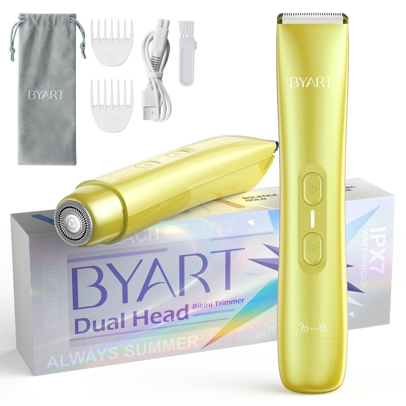 [Australia] - Electric Bikini Trimmer - 2-in-1 Dual Head Razor for Body and Face, IPX7 Waterproof, Ceramic Blade, Rechargeable, Painless, Stocking Stuffers, Christmas Gifts for Women (Yellow) 