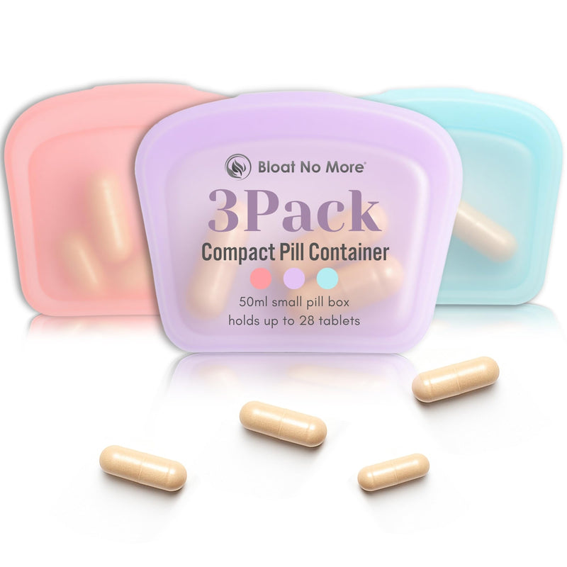 Silicone Pill Case, Portable Travel Medicine Organizer (Pink Blue Purple) | 3 pack compact pill box for vitamins, supplements & medication with waterproof, food-grade silicone design