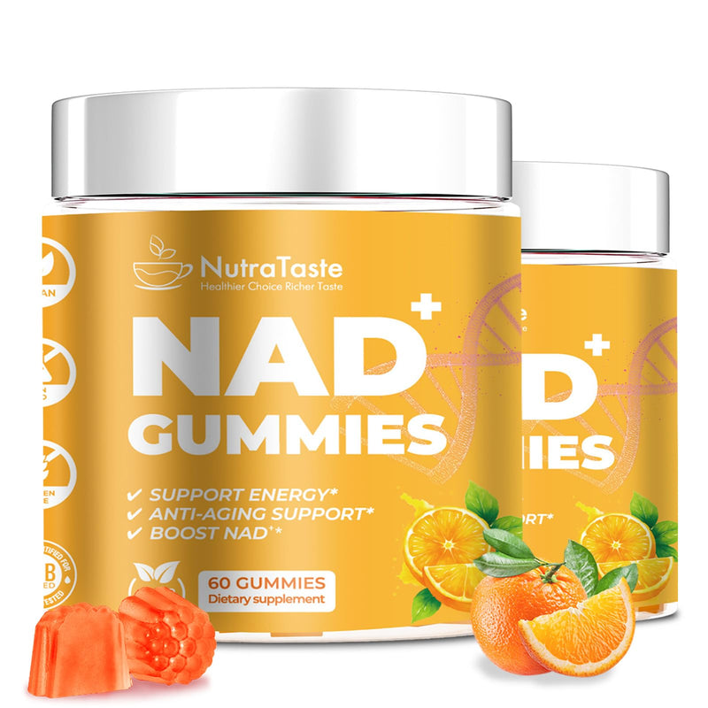 NAD⁺ Gummies Supplement for Anti-Aging, Energy & Focus Boost | Resveratrol, Nicotinamide Riboside | Orange Flavor, Vegan, Sugar-Free, 60 Count (Pack of 2) 60 Count (Pack of 2)