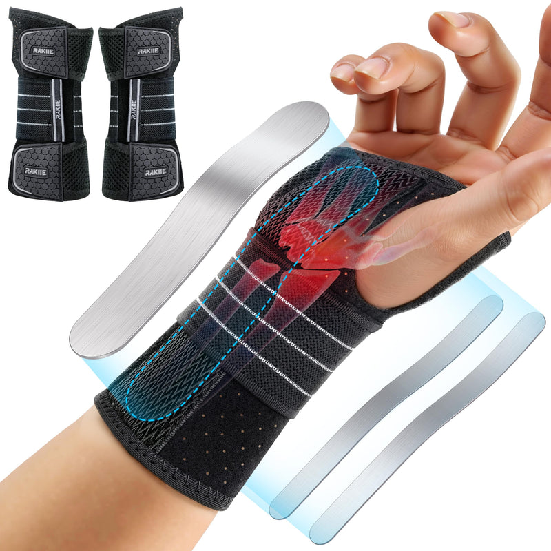 2 Pack Carpal Tunnel Wrist Braces, Adjustable Night Wrist Support with 3 Metal Splints, Hand Stabilizer for Men Women No Pressure on Thumb, Right and Left Hand, Gray Size L