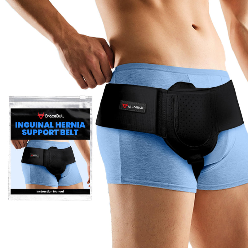 Hernia Belts for Men & Women, Adjustable Inguinal Hernia Belt for Men with Pad Support, Post-Surgery Recovery Truss, Universal Abdominal Strap Guard for Left or Right Side (Medium, Black) Medium (Waist Fit: 34''-44'')
