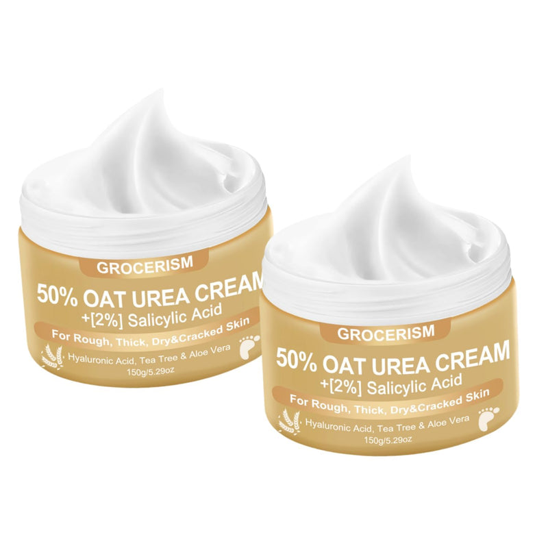 [Australia] - Grocerism Urea Cream 50 Percent for Feet 10.58 oz with Oat and 2% Salicylic Acid, Foot & Hand Cream included Hyaluronic Acid, Tea Tree and Aloe Vera for Deep Moisturizing, Callus Removing 2PS 