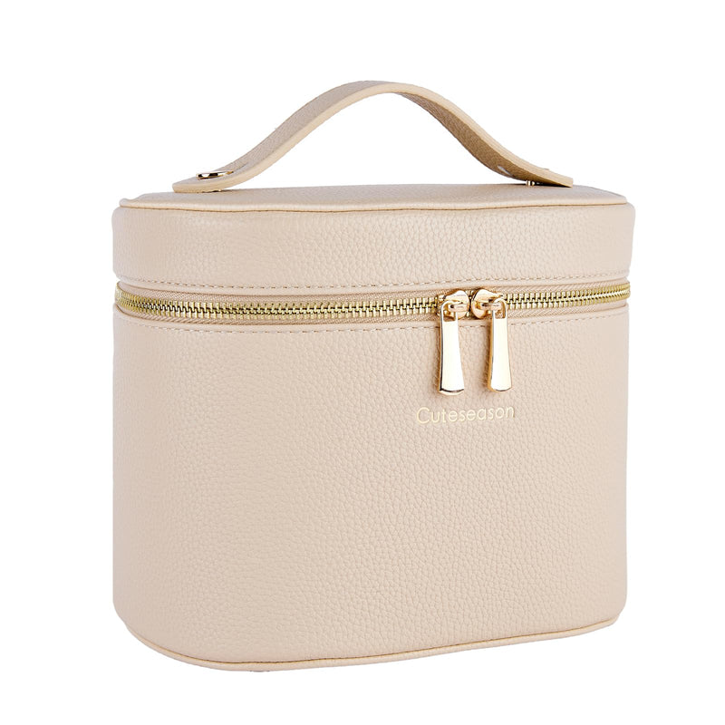 Large Makeup Bag Organizer, PU Leather Makeup Case with Removable Dividers, Waterproof Travel Cosmetic Bag(Light Khaki) Light Khaki
