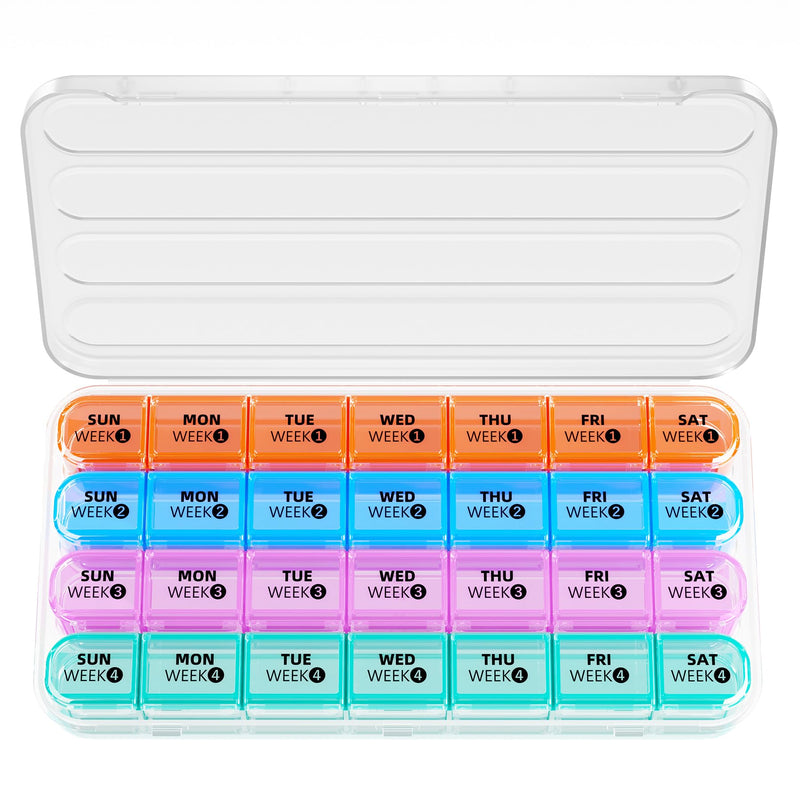 Betife Monthly Pill Organizer 1 Time a Day, Pill Box 28 Day, BPA-Free | Portable Travel Pill case, Compact, Easy Open, Airtight, Dual protection, Large capacity for Vitamin, Fish Oils, Supplement White