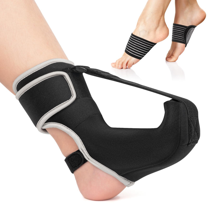 [Australia] - Plantar Fasciitis Night Splint Sock Upgraded Plantar Fasciitis Brace for Women Men with Arch Support for Achilles Tendonitis Foot Drop Heel Spur Pain Relief Black (Large) Large 
