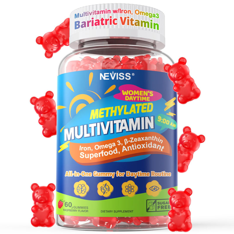 NEVISS Methylated Multivitamin Gummies for Women, Bariatric Multivitamin with Iron, Omega-3, B6, Folate, B12, Inositol, Daily Vitamin Gummy ALA | Beet Root | Astaxanthin, Energy, Brain, Antioxidant