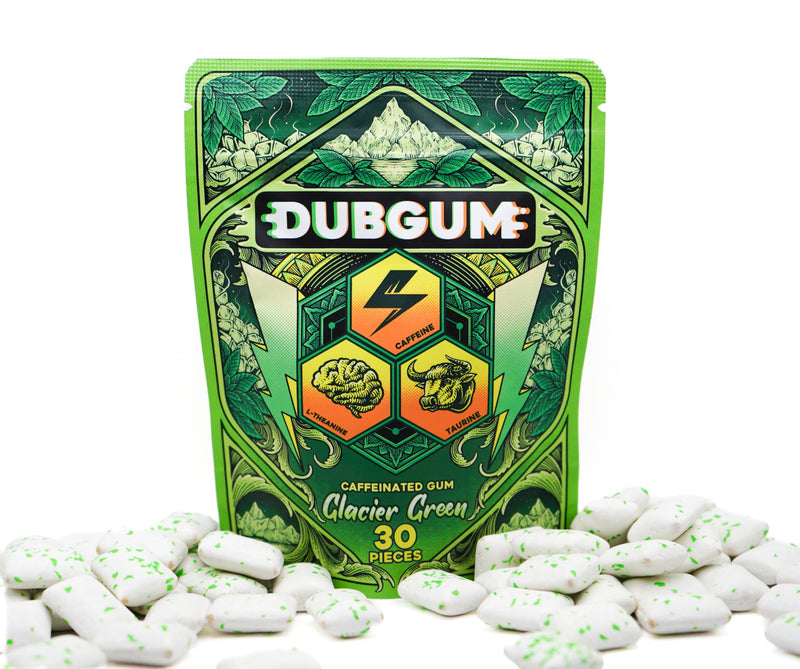 Glacier Green | Spearmint Flavor, Caffeine Gum, L-theanine, Taurine, Vitamin B12 and B6. Pouch (1) 1