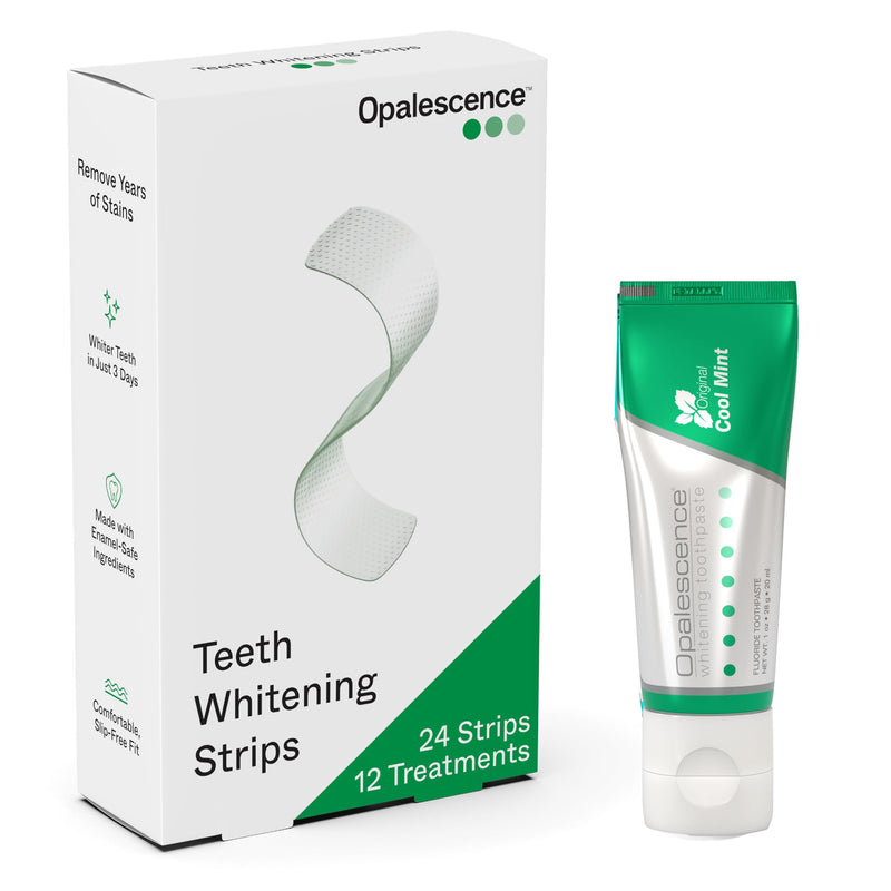 Opalescence Go Teeth Whitening Strips Hydrogen Peroxide 10% - 6050-402 | Fast Acting - Enamel Safe – Slip Free – Sensitivity Free – Includes Original Whitening Toothpaste Travel Size 1 oz