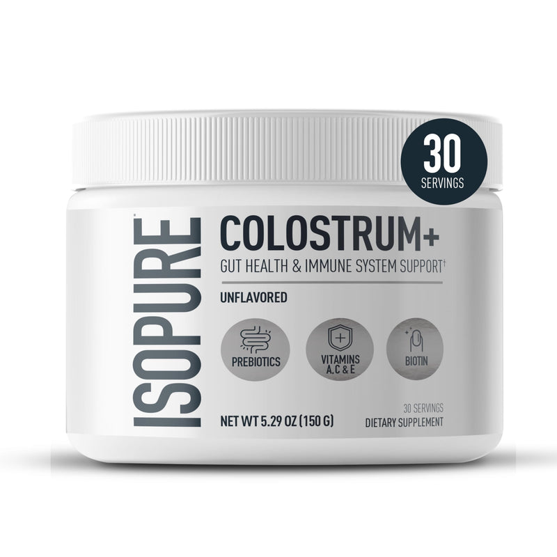 Isopure Colostrum + Gut Health & Immune System Support, 30 Servings (Pack of 1) | Supports Gut & Immune Health, 30 Servings, Made with Colostrum, 20+ Vitamins & Minerals, 1.37g Bimuno Prebiotic Fibers Unflavored 5.29 Ounce (Pack of 1)