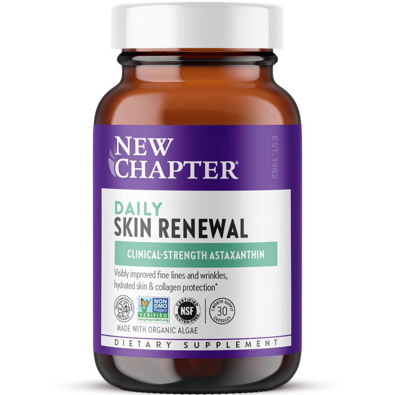 New Chapter Daily Skin Renewal Supplement, 30 Capsules | Clinical-Strength Astaxanthin for Youthful Skin Care and Collagen Protection with Vitamin C, A, E, and Zinc, One Daily