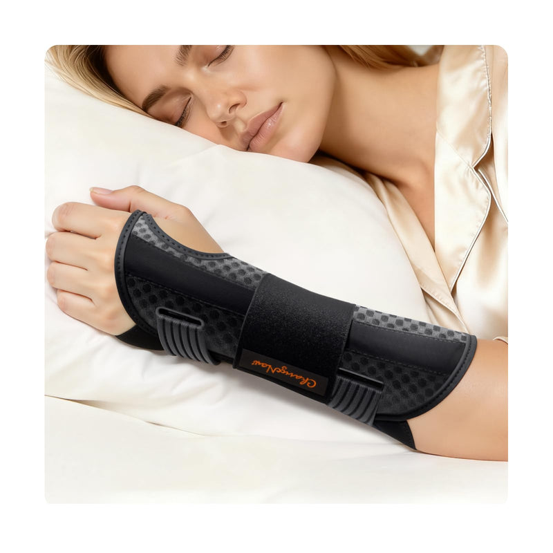 Carpal Tunnel Wrist Brace Night Support for Men Women, [Breathable Air Mesh] Wrist Splint for Tendonitis, Sprain, Arthritis, Medical-Grade Adjustment Rigid Hand Brace for Sleeping, Pain Relief, Work (Black, S/M, Left Hand) Black