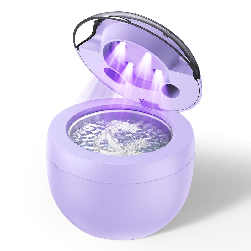 [Australia] - Ultrasonic Retainer Cleaner, Retainer Cleaner Machine for Dentures, Mouth Guards, Braces, Toothbrush Heads, Jewelry with 200ML Capacity, 45kHz Retainer Cleaning, 4 Modes for Appliances, Purple 
