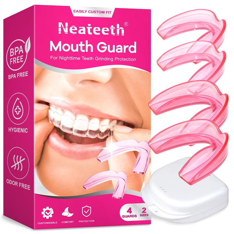 [Australia] - Mouth Guard for Grinding Teeth at Night, Moldable Mouthguard for Women, Upgraded Night Guards for Clenching Teeth, Pack of 4 Pink Bite Dental Guards for Bruxism, 2 Sizes with One Travel Case 4 Units for Women 
