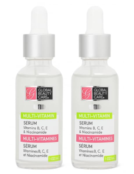 Global Beauty Care Multi-Vitamin Facial Serum, Hydrating Face Serum with Niacinamide & Vitamins B, C & E for Smoother, Healthy-Looking Skin and Radiance Support, Daily Facial Care, 1 fl oz (Pack of 2) 1 Fl Oz (Pack of 2)