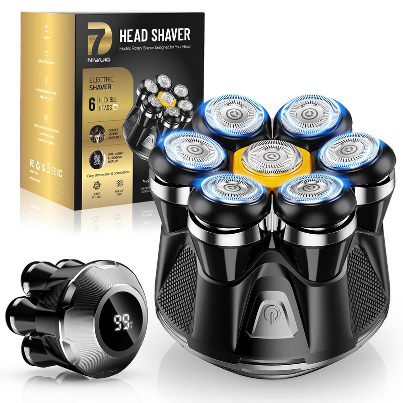Head Shaver for Bald Men: Electric Bald Razor -IPX7 Wet Dry Shaving- 7 Floating Heads for Ultimate Comfort - Rechargeable Grooming Kit for Scalp/Face/Beard-Close Shaving Gold-d