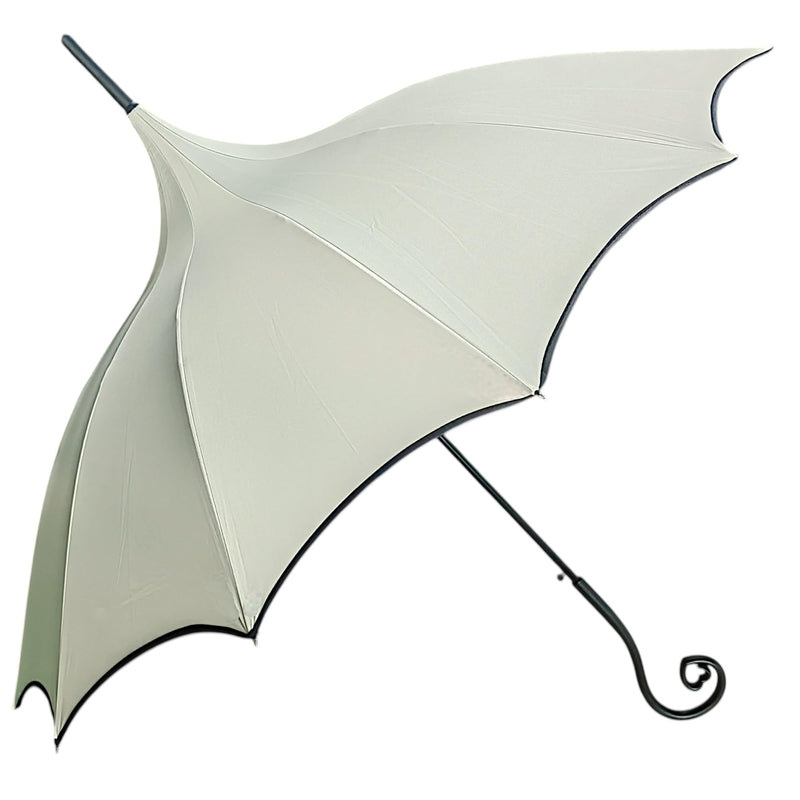 Dark Wing Auto Open Umbrella with Heart of Darkness Handle - Gothic Pagoda Top Design - 12 Rib Windproof Waterproof UV Protection - 41" Large Canopy Off White