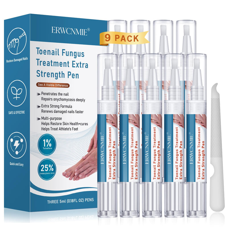 Toenail Fungus Treatment Extra Strength, Fungi Nail Pen, 25% Undecylenic Acid, Ingrown toenail treatment, Repairs Yellow Thick Brittle Toe and foot fungus treatment extra strength - 9Pcs