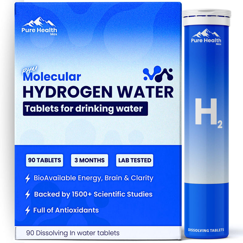 [Australia] - PHM Hydrogen Water Tubes, Tablets for Drinking Water - H2 Molecular Tabs | Magnesium Pills, Electrolytes Hydration Supplement to Support Healthy Aging & Energy Boost | 90 Tablets, 3 Months Supply 