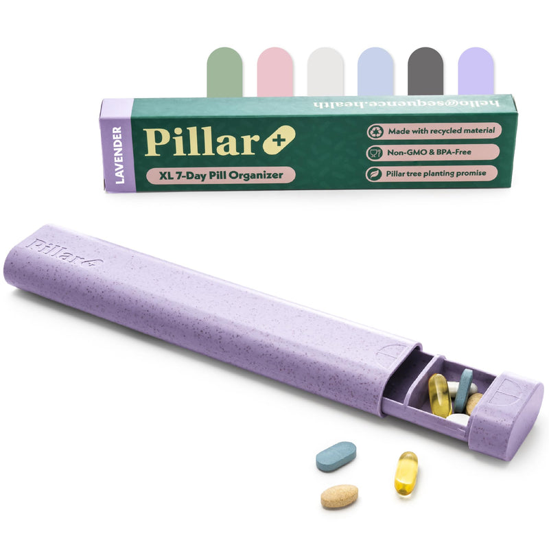 Pillar Plus XL 7-Day Pill Case - Travel Pill Organizer - Weekly Pill Box | Perfect for daily use and travel, 50% more space, Lavender, Great as a vitamin organizer or a supplement organizer Pillar Plus - 50% More Space