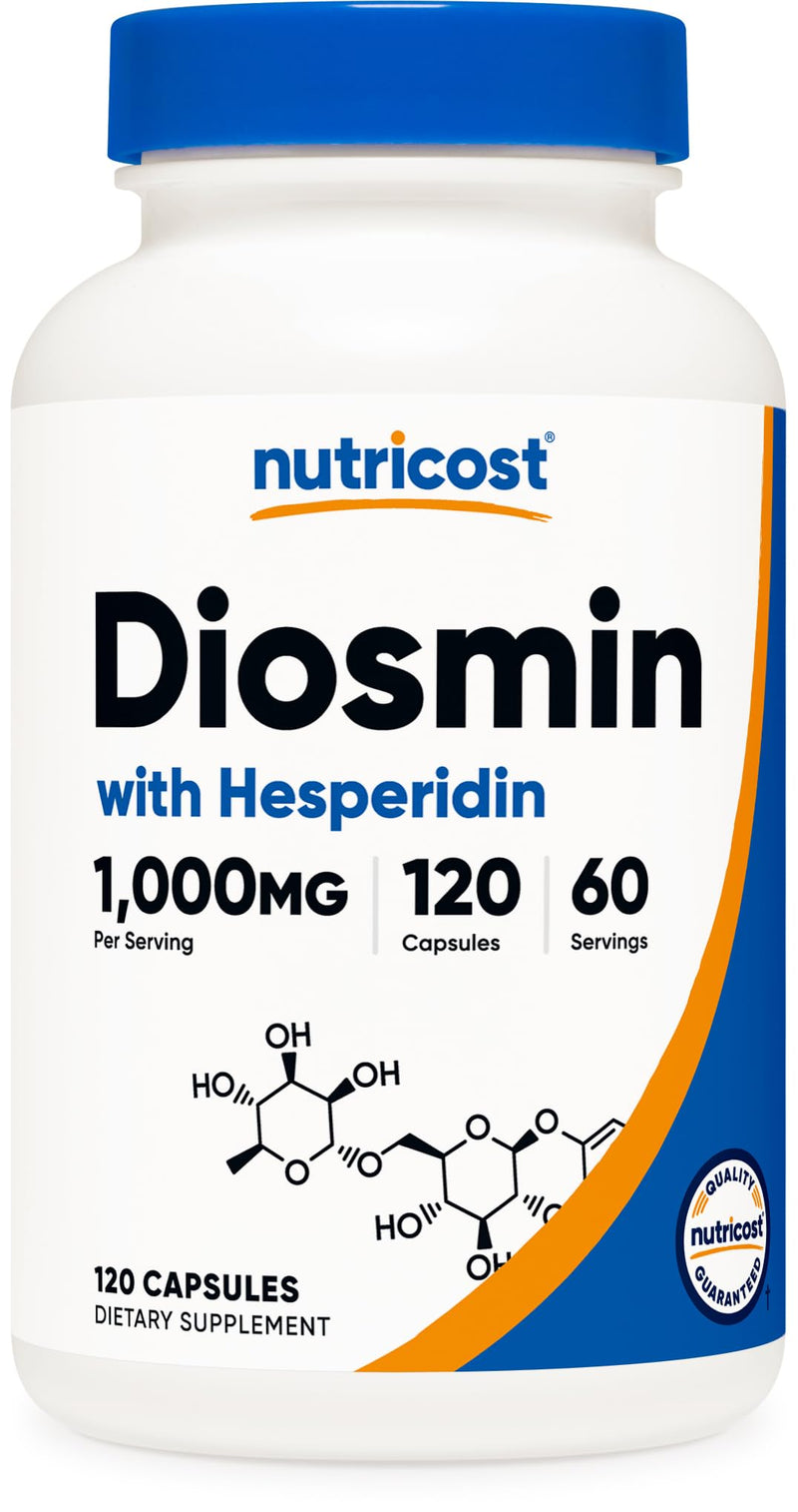 Nutricost Diosmin with Hesperidin (1000mg) Complex 120 Capsules, Vegan | 500mg of Diosmin and 500mg of Hesperidin per Serving, 60 Servings, GMO-Free, Gluten-Free 120 Count (Pack of 1)