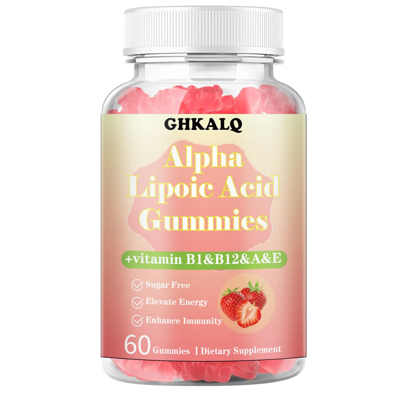 Alpha Lipoic Acid Gummies 1000Mg with Vitamin B1,B12&A,E,Provide Energy | Enhance Immunity,Liposomal High Absorption,Sugar Free,Strawberry Flavor,60 Gummies