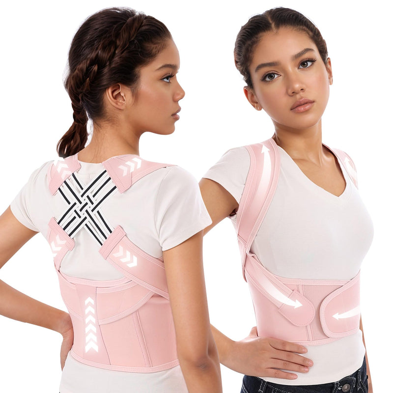 Posture Corrector for Women and Men Back Brace Upgraded Upper Comfy Correction Pain Relief Scoliosis Lumbar Spine Shoulder Straightener Hunchback Lightweight Adjustable Support Hump Pink Large Large (Waist 31.5"-35.5")