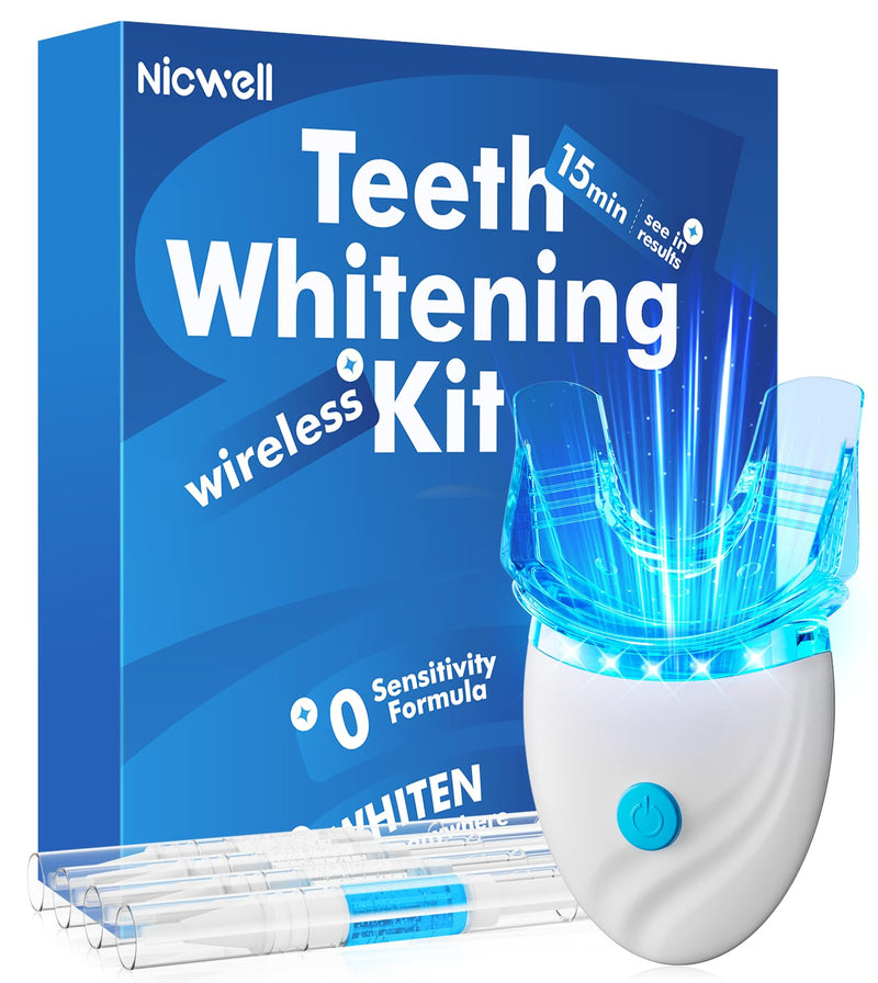[Australia] - Teeth Whitening Kit for Sensitive Teeth: Nicwell LED Light +35% Carbamide Peroxide Whitening Gel & 1 Desensitizing Pen - Dental Grade Results - Overnight Daily-use Aged 25-35 with Travel Case 