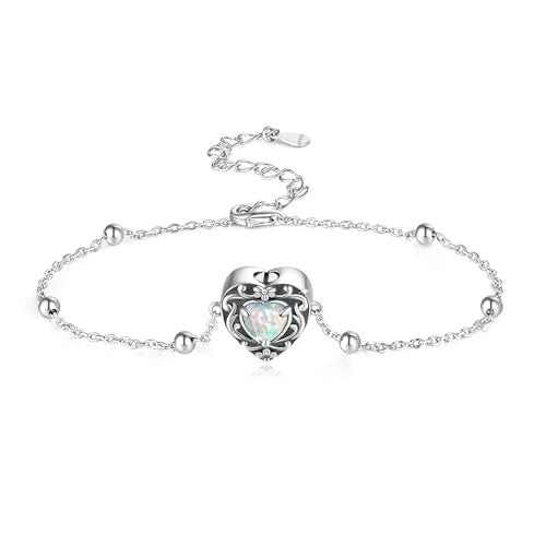 925 Sterling Silver Opal Cremation Bracelet for Ashes Memorial Jewelry