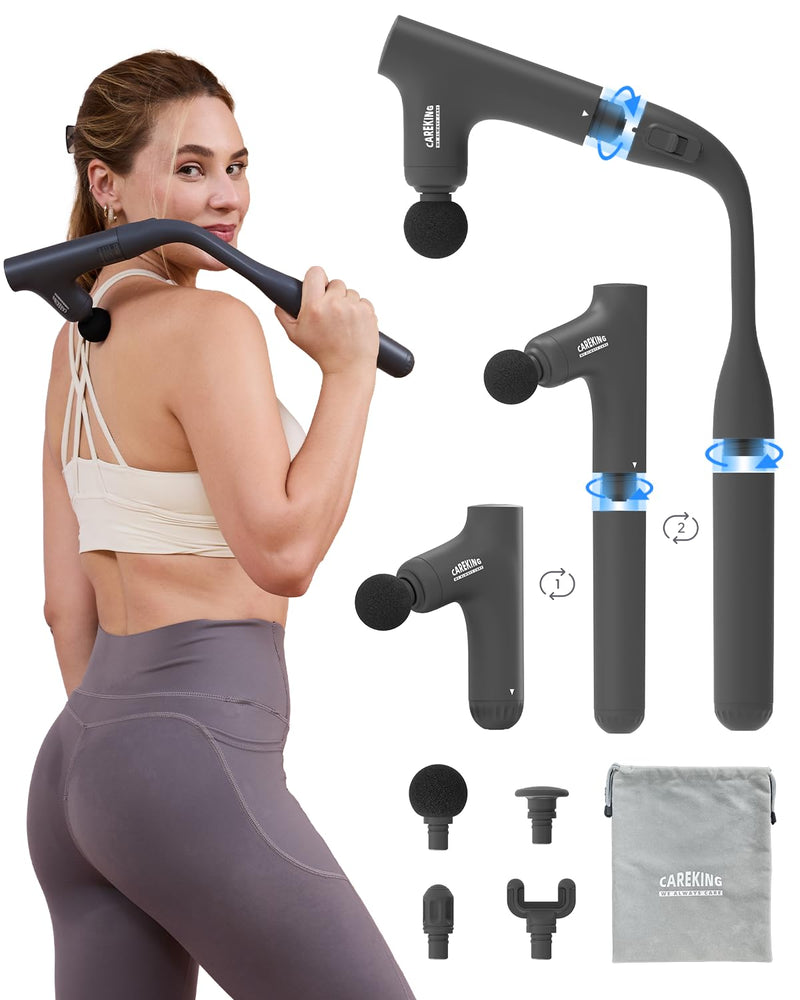 3-in-1 Detachable Massage Gun Deep Tissue with Extension Long Handle | Self back massage, back massager for pain relief, 3 handle styles, muscle massager for shoulder, neck, FSA-HSA eligible Grey