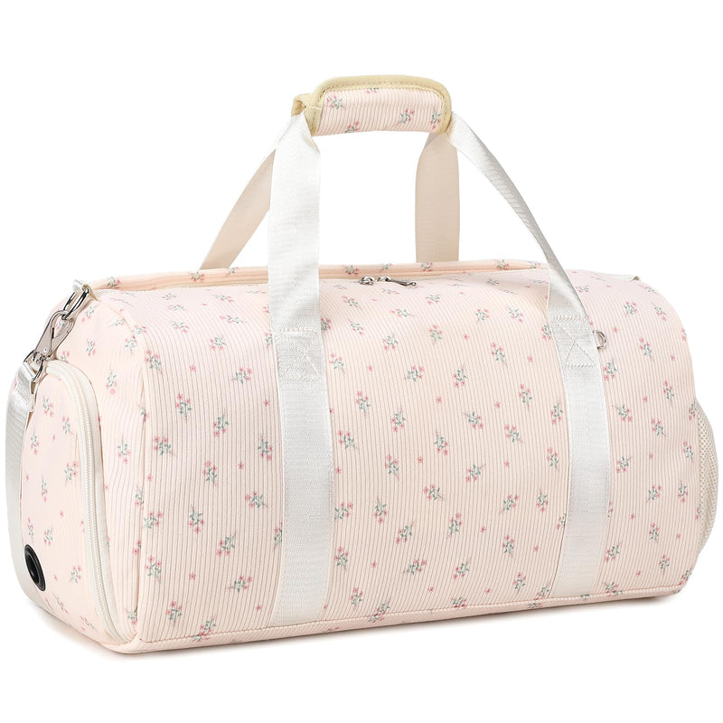 Kimwadalh Travel Duffle Bags with Wet & Shoe Compartments for Girls Women | Dry/Wet Pockets & Shoes Compartment Weekender Carry On Tote Sport Bags for Girls, Mommy Hospital Bag for Labor and Delivery Flower Pink