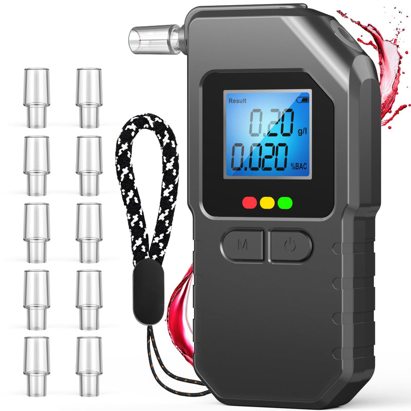 Breathalyzer, Professional-Grade Accuracy Portable Breath Alcohol Tester Breathalyzers for Alcohol with Voice Prompt & LCD Digital Display, for Home Party & Driver Use -10 Mouthpieces
