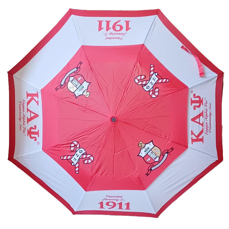Collapsible Umbrella, 2-Fold Compact Travel Umbrella – Red/White Greek Letter Paraphernalia, Folding Fraternity Gift