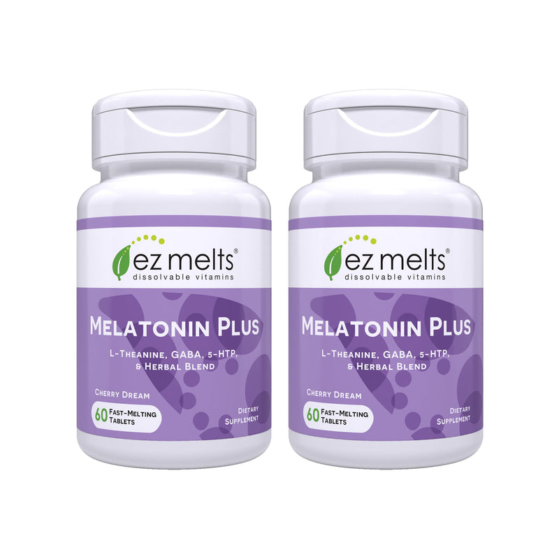 EZ Melts Dissolvable Melatonin Plus, 120 Tabs (120 Servings), Cherry Dream | Calming & Sleep Support Supplement with Lemon Balm Extract & Passion Flower, Non-GMO & Vegan 60 Count (Pack of 2)