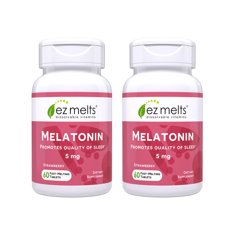 EZ Melts Dissolvable Melatonin 5 mg, 120 Tablets (120 Servings), Strawberry | Sleep Support Supplement, No Artificial Flavors, Non-GMO & Sugar-Free 60 Count (Pack of 2)