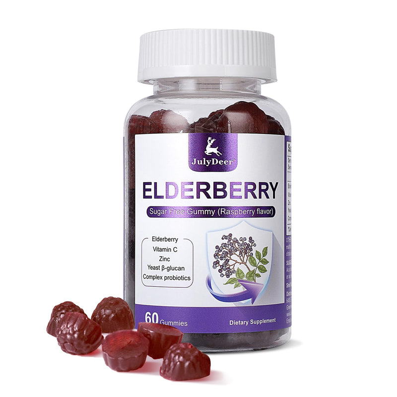 Sambucus Elderberry Gummies - Immune Support for Adults & Kids 4+ | 5 in 1 with Vitamin C, Zinc, Yeast β-glucan, Probiotics Complex, Nature Elderberry Supplement, Non-GMO丨60 Gummies 60 Gummies 1 Bottle
