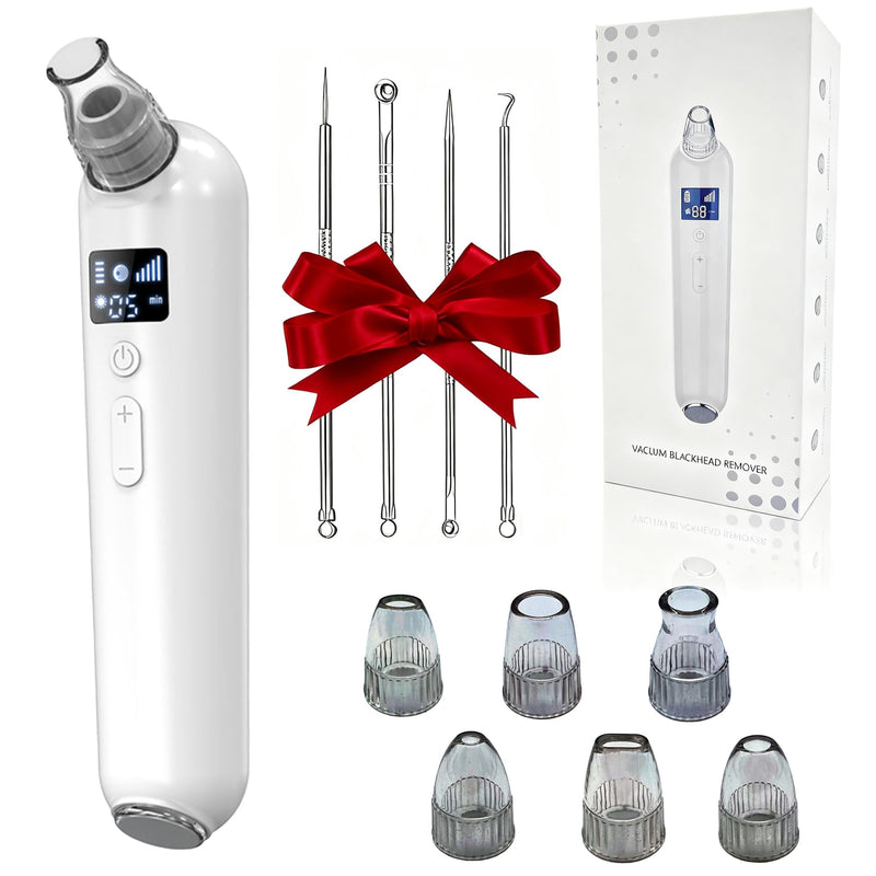 Vacuum Blackhead Remover Pore Cleaner with Heat & Red Light 5 Suction Levels Nose Pore Cleaner Rechargeable with LED Display, 6 Probes & Bonus Blemish Extractor Tools, Skincare Gift for Women