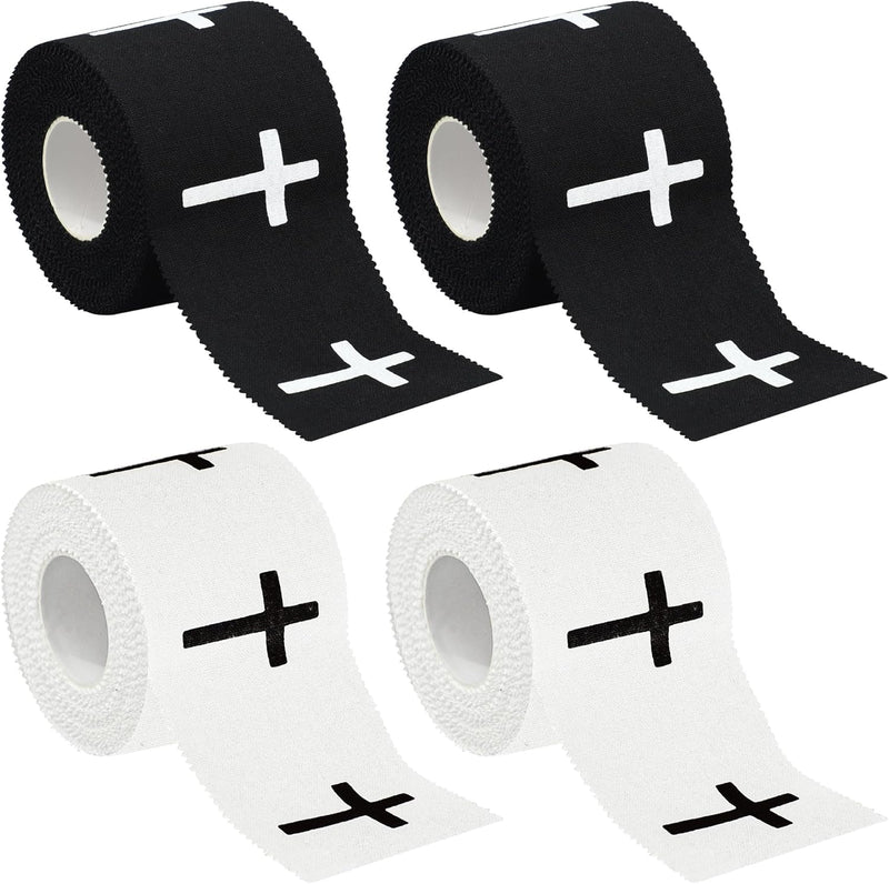 Christian Sports Tape with Cross Design, 4 Rolls Precut Cotton Kinesiology Wrap for Wrist & Ankle Support in Football, Boxing, Gym, 2 Inch x 23 Feet Each，Ideal Faith-Based Gift