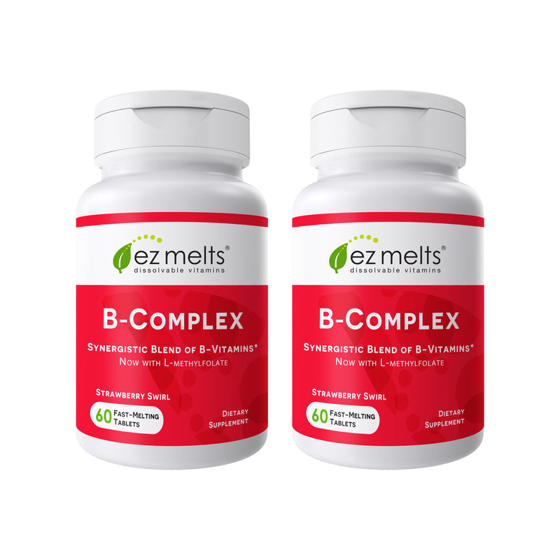 EZ Melts Dissolvable B-Complex, 120 Tablets, Strawberry Swirl | Full Vitamin B Complex with Methylated B12 & Folate, Provides Energy Metabolism & Heart Health Support, Non-GMO & Vegan 60 Count (Pack of 2)
