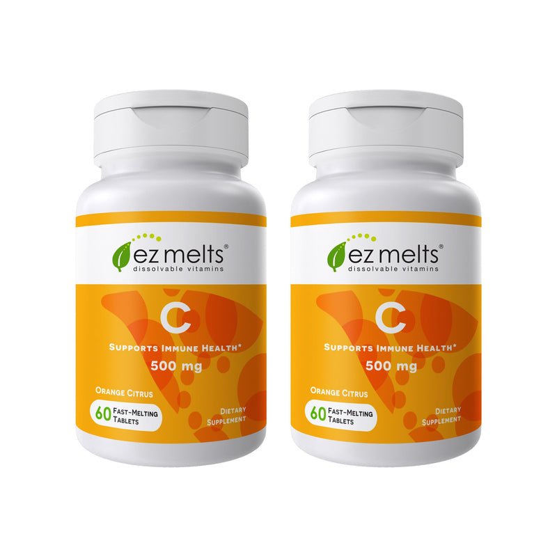 EZ Melts Vitamin C - Daily Vitamin for Antioxidant & Immune Support - No Artificial Flavors - Non-GMO & Sugar-Free - Orange Citrus - 120 Dissolvable Tablets (60 Servings) 60 Count (Pack of 2)