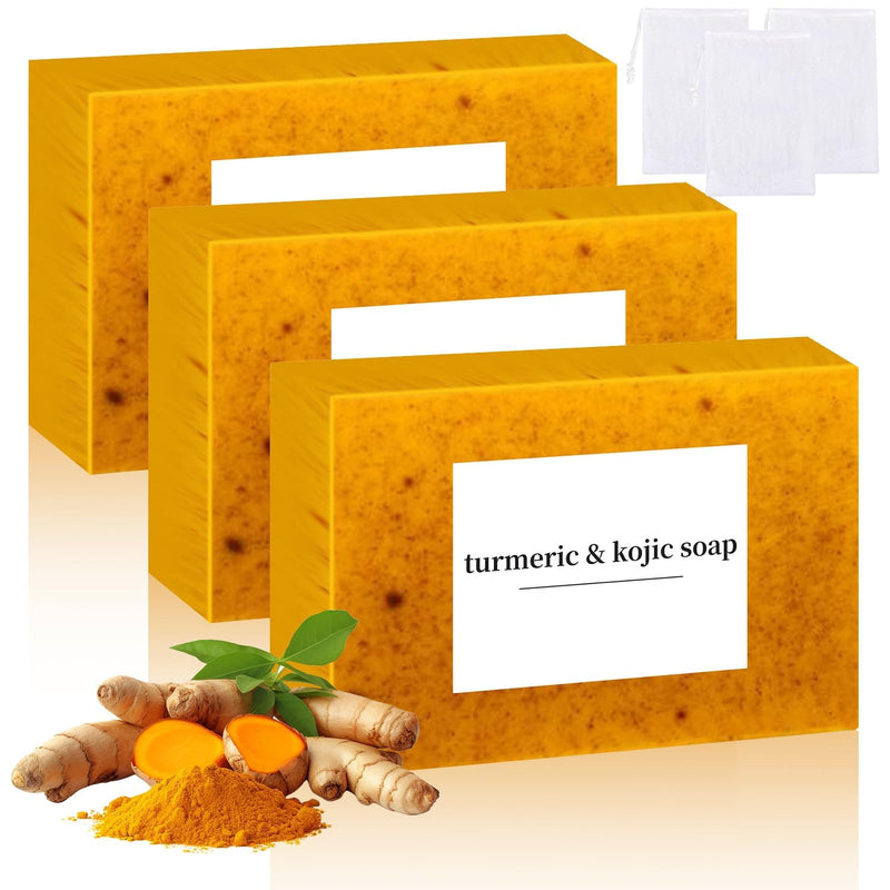 Jabon de Curcuma para Las Manchas, Crema para Manchas Oscuras en La Cara | Jabón para La Cara, Jabón de Cúrcuma Con Vitamina C para Cara y Cuerpo, Piel Hidratante de Piel Sensible Soap, 100g 3 PCS