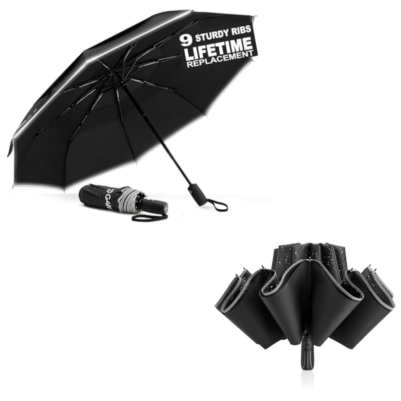 G4Free 42 Inch Eco Windproof Folding Umbrella Wind Resistant + 54 Inch Large Double Layer Inverted 12 Ribs Windproof Umbrella, with Reflective Strip