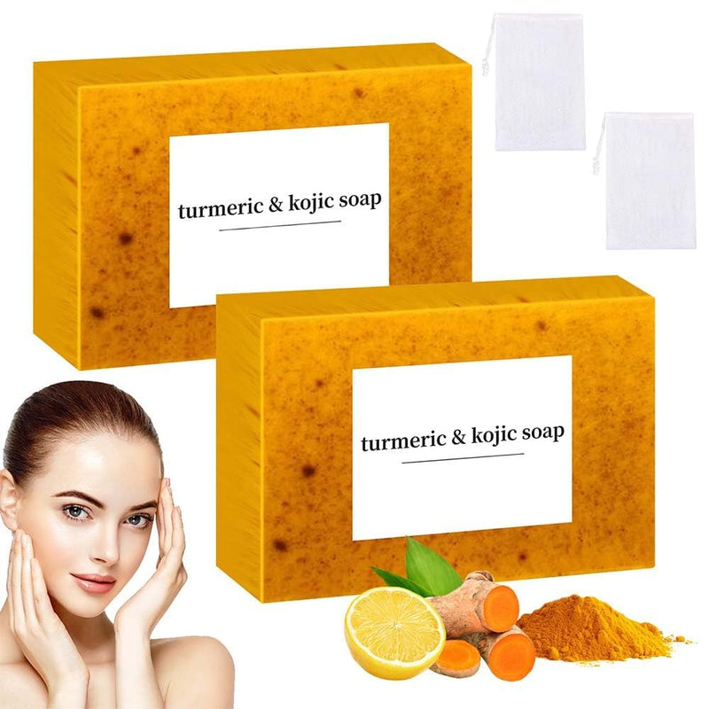 Jabon de Curcuma para Las Manchas, Crema para Manchas Oscuras en La Cara | Jabón para La Cara, Jabón de Cúrcuma Con Vitamina C para Cara y Cuerpo, Piel Hidratante de Piel Sensible Soap, 100g 2 PCS
