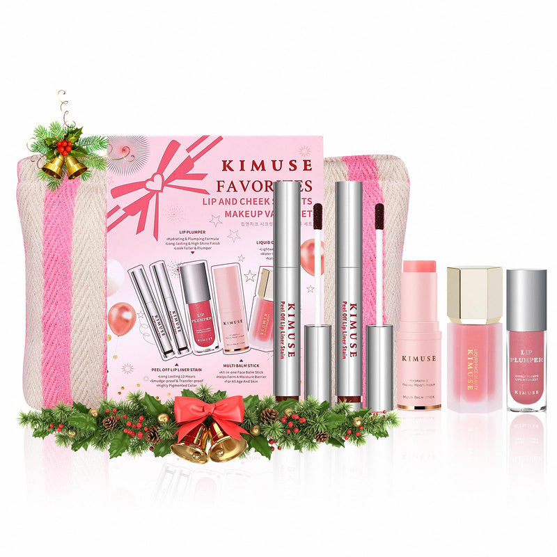 [Australia] - KIMUSE All in One Makeup Kit for Women, Girls, Teens with Makeup Bag, 4 Pcs Makeup Gifts Set Includes Lip Stain,Lip Plumper,Liquid Blush,Multi Balm Stick, Christmas Make Up Collection, Holiday Present 