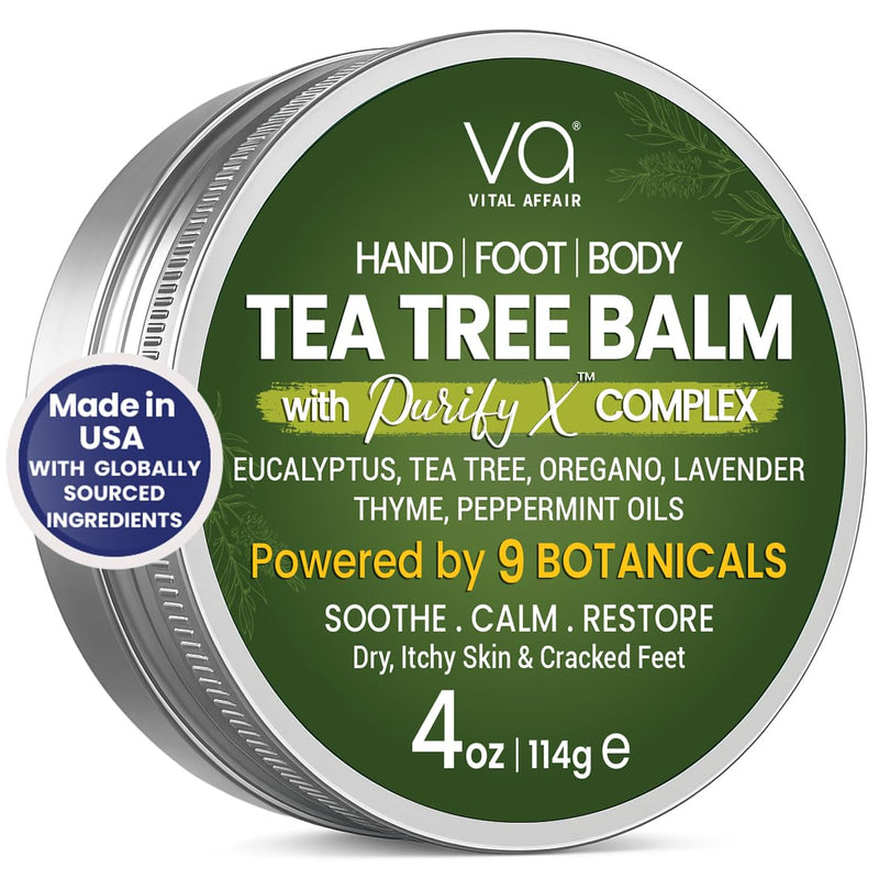 Tea Tree Oil Balm 4 oz Soothing Care for Rashes, Athlete’s Foot, Jock Itch | Bug Bites, Folliculitis, Cracked Feet, Dry, Flaky, Irritated Skin – For All Ages & Sensitive Skin - VITAL AFFAIR Natural Tea Tree 4 Ounce (Pack of 1)