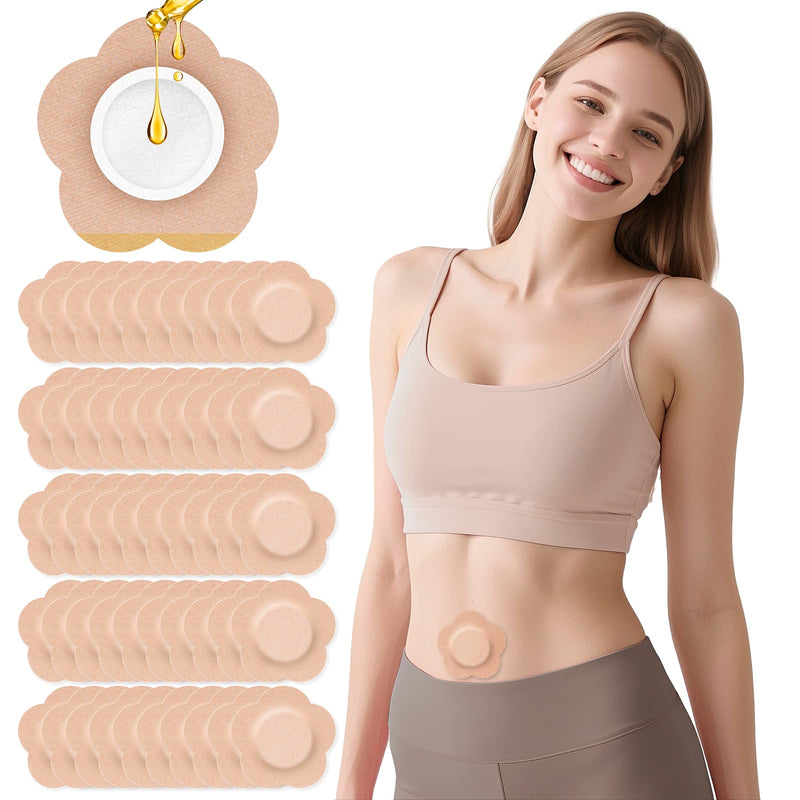 [Australia] - 54PCS Castor Oil Patches, Castor Oil Pack Wrap Disposable Organic Cotton Self-Adhesive Pads for Belly Button, Anti Leakage Design, Breathable & Portable, No Wash (Beige) 1 Count (Pack of 54) 