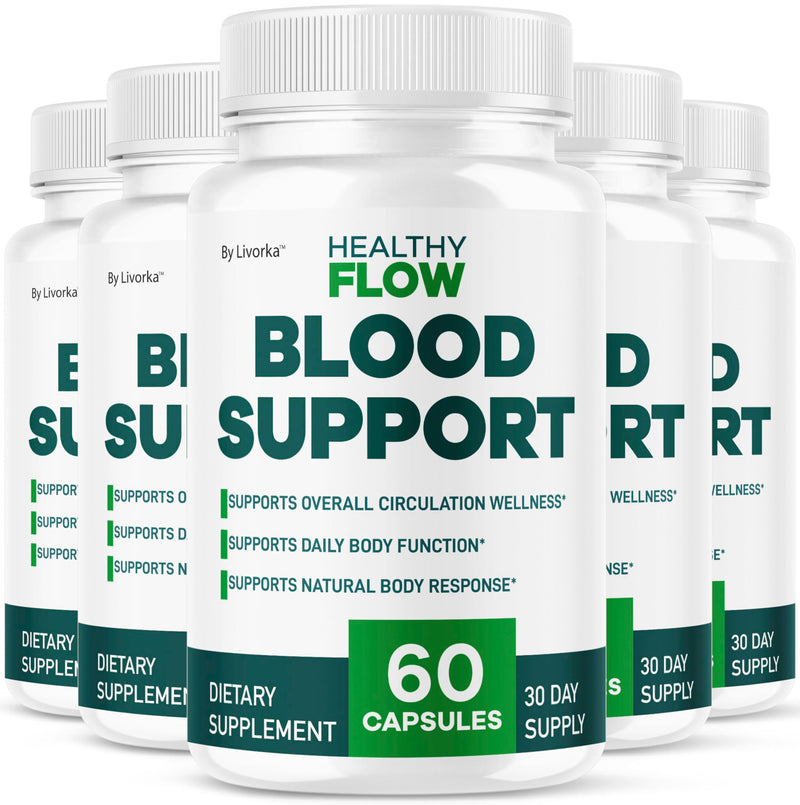 (5 Pack) Healthy Flow Blood Support - HealthyFlow Support Supplement Capsules Daily Premium Advanced Formula Pills - Maximum Strength, Vitamins for Overall Health & Wellness, 300 Capsules for 5 Months