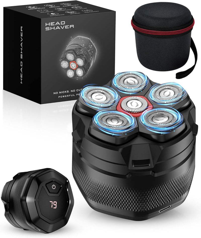 [Australia] - Head Shaver for Bald Men, 10000 RPM High-Speed 6D Magnetic Razor, IPX8 Waterproof Wet/Dry Shaving, Hypoallergenic Blades, LED Display & Storage Case (Black & red-1) ‌black & Red-1 
