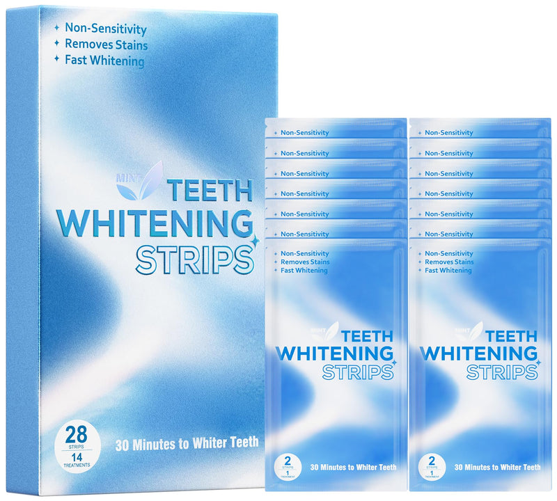 [Australia] - Teeth Whitening Strips - Sensitive Tooth Whitener 14 Day Treatments for Adults, Enamel Safe for White Teeth Professional Whitestrips for Deep Stains Coffee Wine Tobacco, Non-Slip 28 Strips Mint 