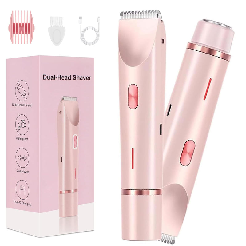 [Australia] - Bikini Shaver,2025 New Dual Head Shaver Women, 2 in 1 Wet & Dry Waterproof Electric Bikini Trimmer for Women,Pink Pink 